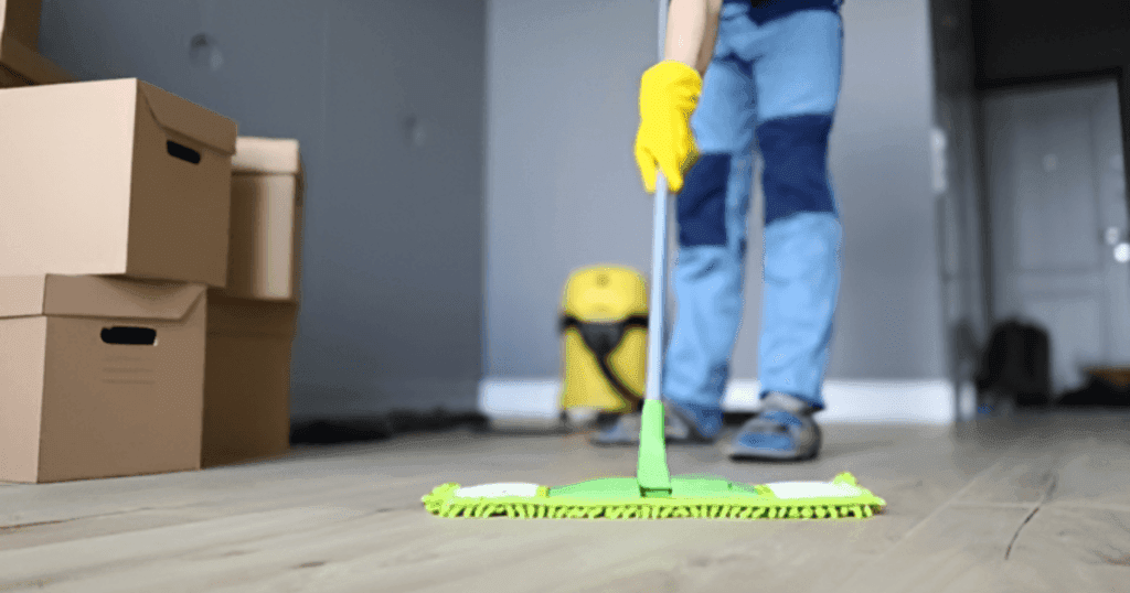 A person cleaning the house to move out.