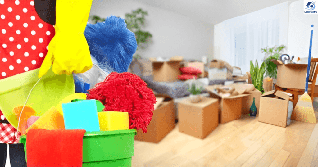 A house cleaner preparing for move out cleaning.