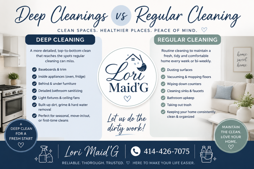 Deep cleaning vs regular cleaning showing difference in house cleaning service
